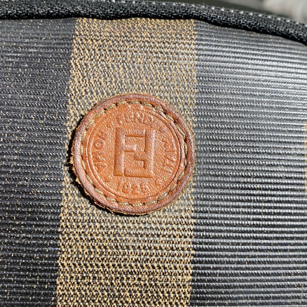 Authentic Fendi Pequin Brown & Black Striped Canvas Pouch - Picture 10 of 16